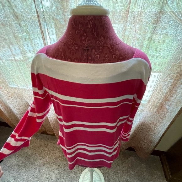 Chaps square neck pink and white striped top - Picture 2 of 5